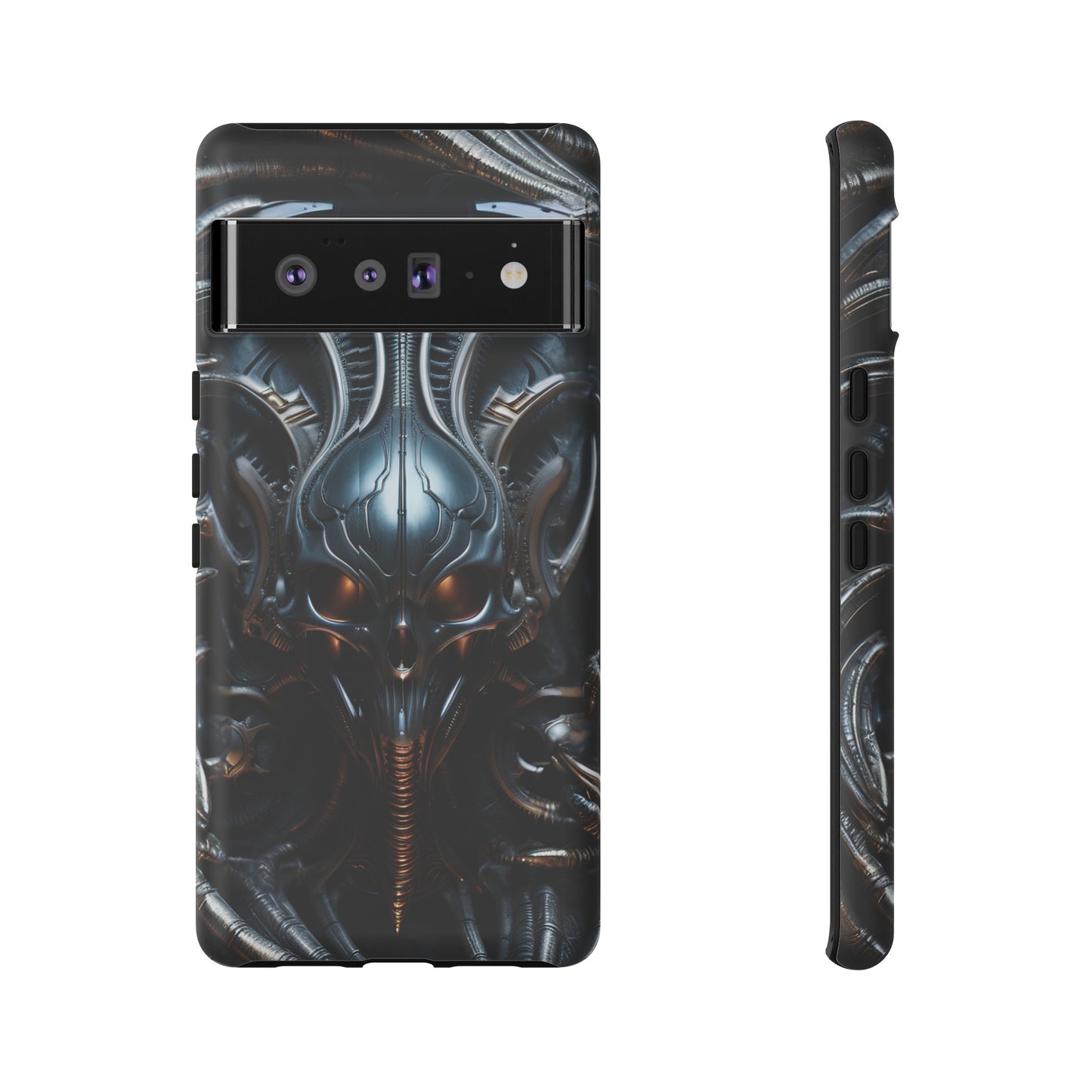 Metallic Alien Mask Phone Case – Futuristic Alien Horror Design for iPhone, Samsung Galaxy, and Google Pixel Devices