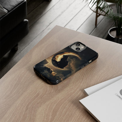 Black Cat on Crescent Moon Phone Case - Mystical Night Sky Design for iPhone, Samsung Galaxy, and Google Pixel Devices