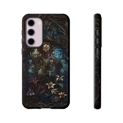 Elegant Gothic Flower Art Phone Case - Intricate Floral Design for iPhone, Samsung Galaxy, and Google Pixel Devices