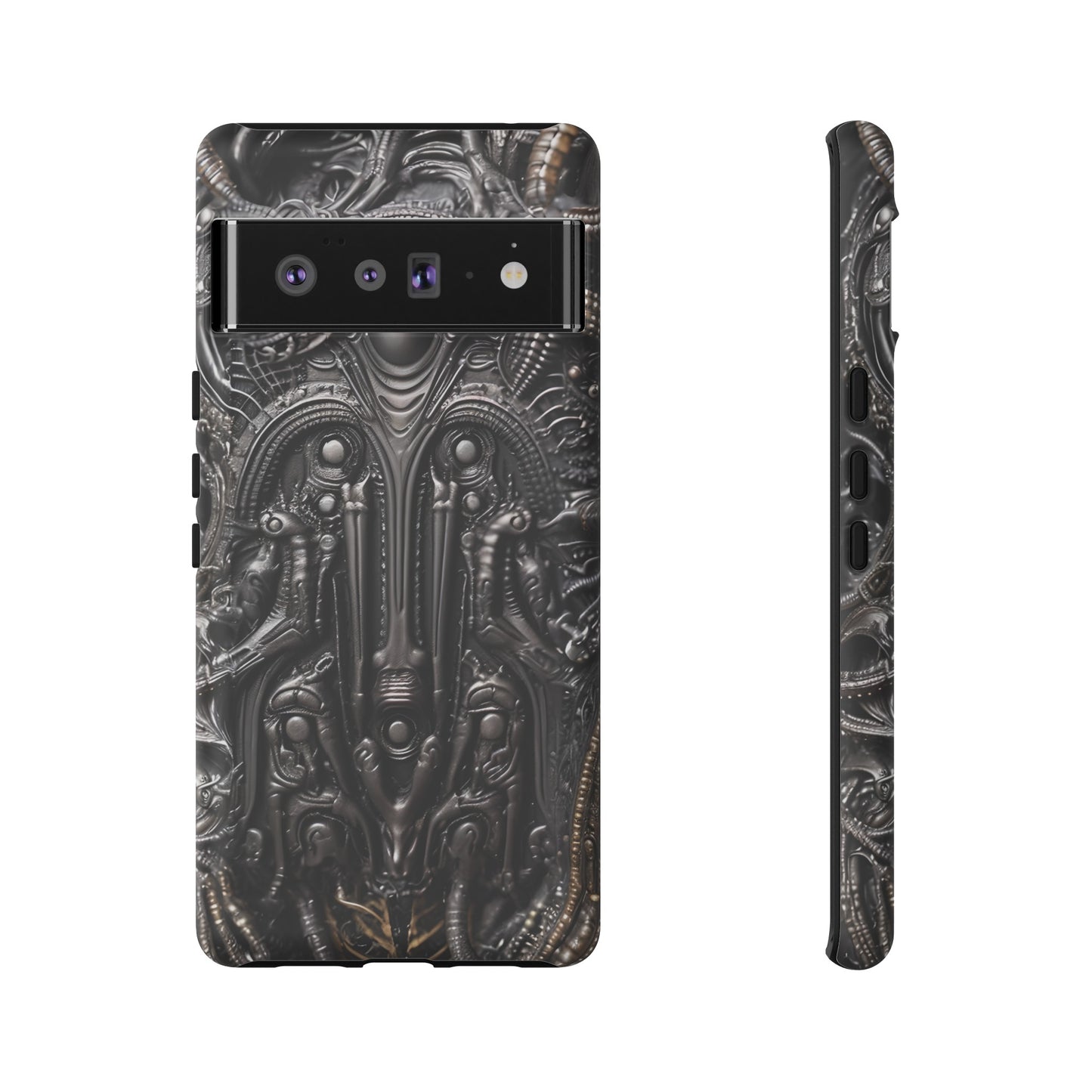 Biomechanical Horror Phone Case – Dark Sci-Fi Design for iPhone, Samsung Galaxy, Google Pixel Devices