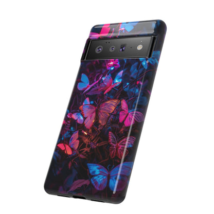 Neon Butterfly Garden Phone Case - Vibrant Nighttime Design for iPhone, Samsung Galaxy, and Google Pixel Devices