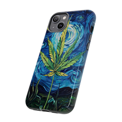 Pot Leaf Starry Night Phone Case – Artistic Marijuana Design for iPhone, Samsung Galaxy, and Google Pixel Devices