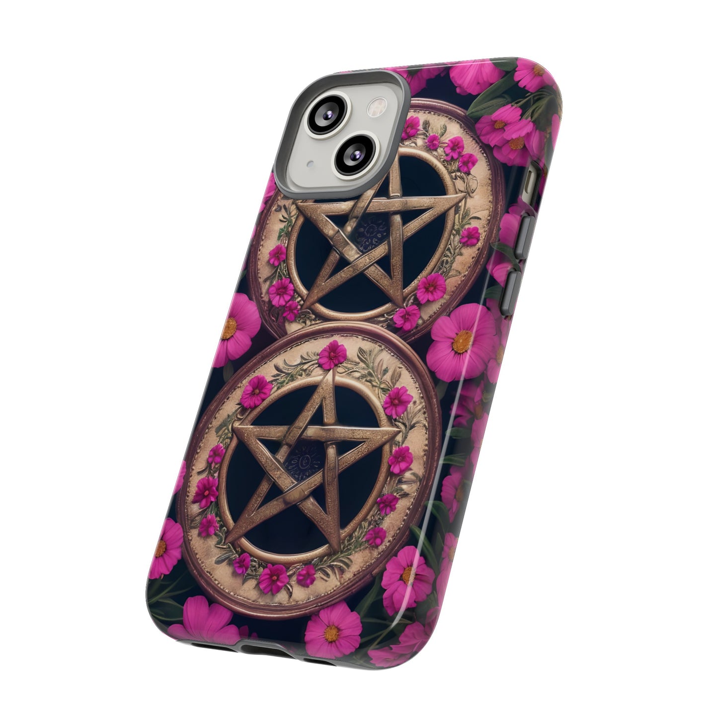 Pentacles in Pink Flowers Tough Phone Case – Mystical Floral Design for iPhone, Samsung Galaxy, and Google Pixel Devices