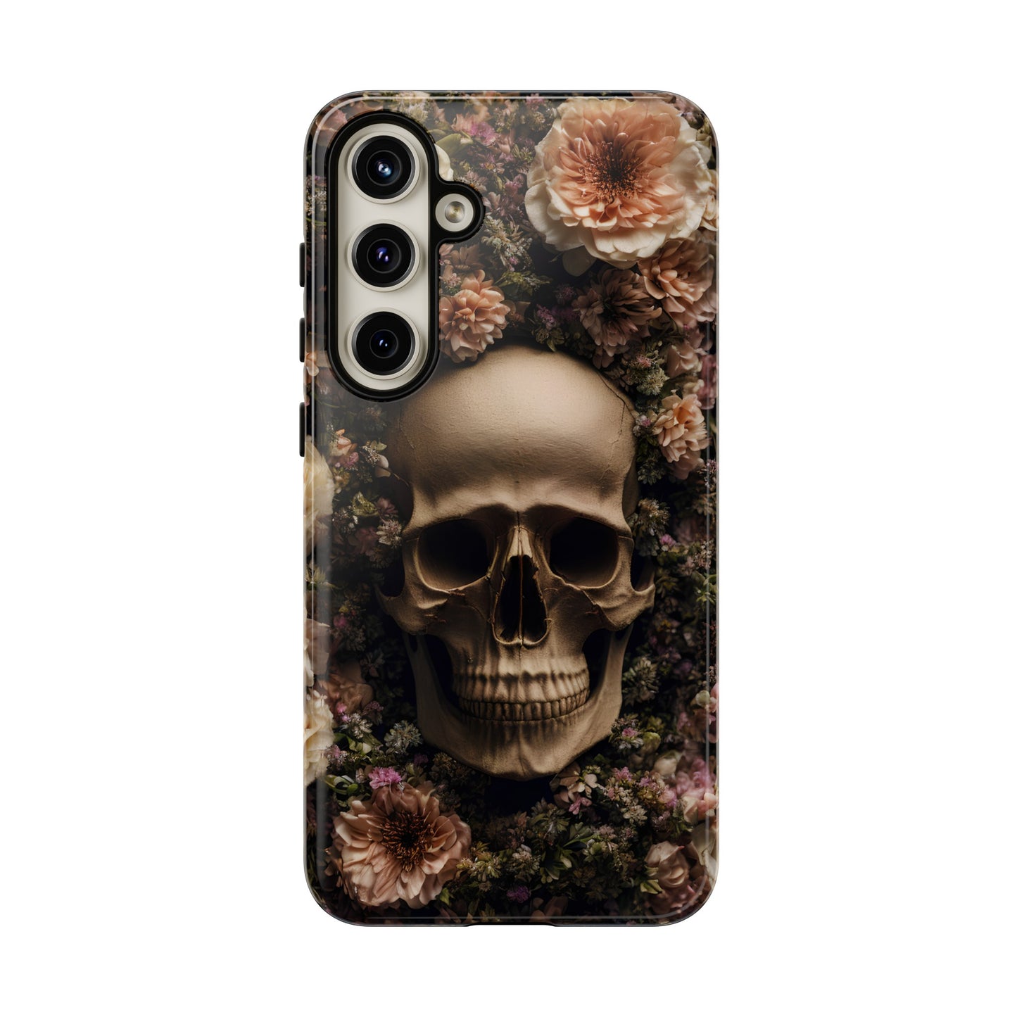 Skull and Flowers #2 Phone Case – Gothic Floral Design for iPhone, Samsung Galaxy, and Google Pixel Devices