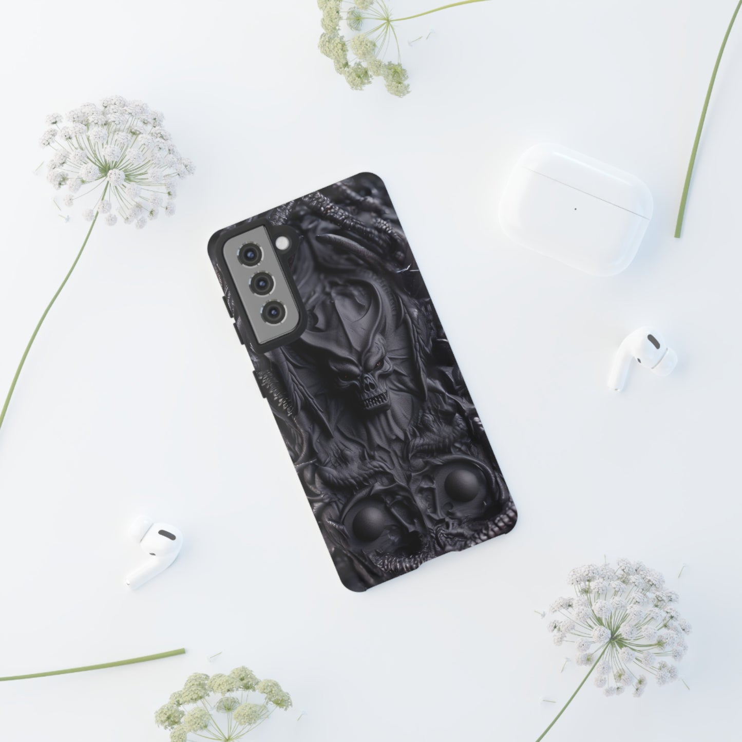 Black Demon Phone Case – Horned Hell Horror Design for iPhone, Samsung Galaxy, and Google Pixel Devices