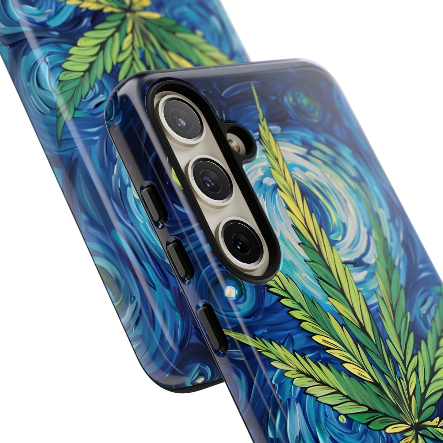 Pot Leaf Starry Night Phone Case – Artistic Marijuana Design for iPhone, Samsung Galaxy, and Google Pixel Devices