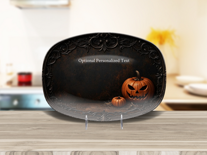 Jack-O'-Lantern Halloween Platter – Gothic Pumpkin Tray with Personalized Text