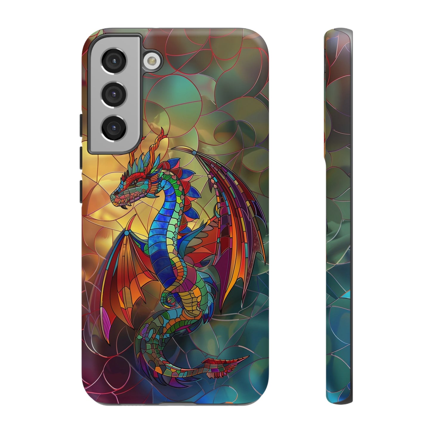 Stained Glass Dragon Phone Case - Colorful Fantasy Design for iPhone, Samsung Galaxy, Google Pixel Devices