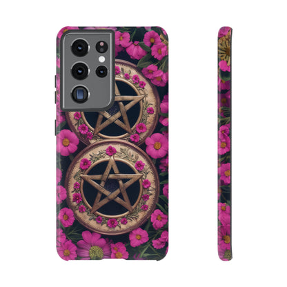 Pentacles in Pink Flowers Tough Phone Case – Mystical Floral Design for iPhone, Samsung Galaxy, and Google Pixel Devices