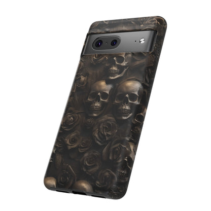 Sepia Gothic Skulls and Roses Phone Case – Dark Floral Design for iPhone, Samsung Galaxy, and Google Pixel Devices