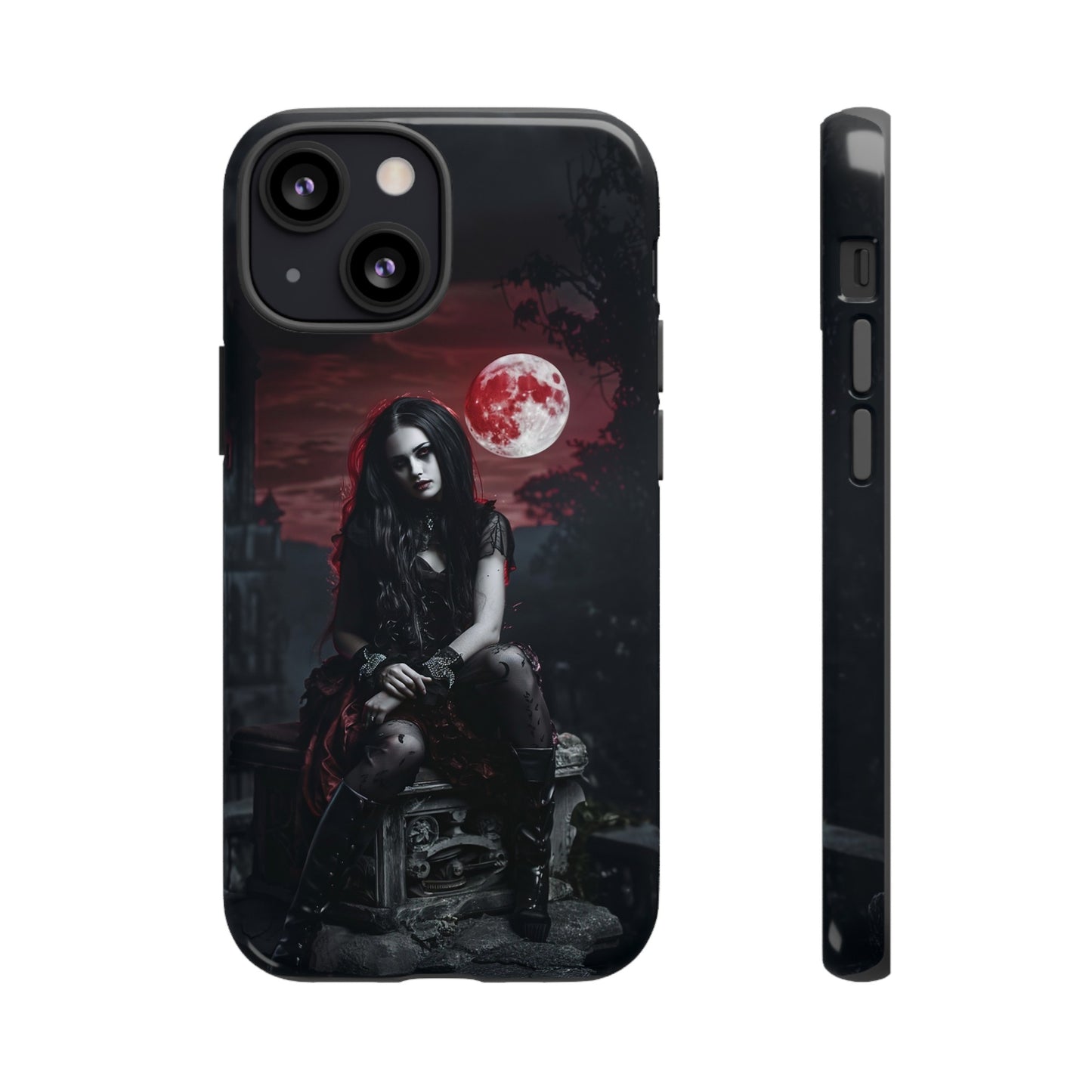 Gothic Vampire Girl Phone Case - Dark Fantasy Design with Blood Moon for iPhone,  Samsung Galaxy, and Google Pixel Devices