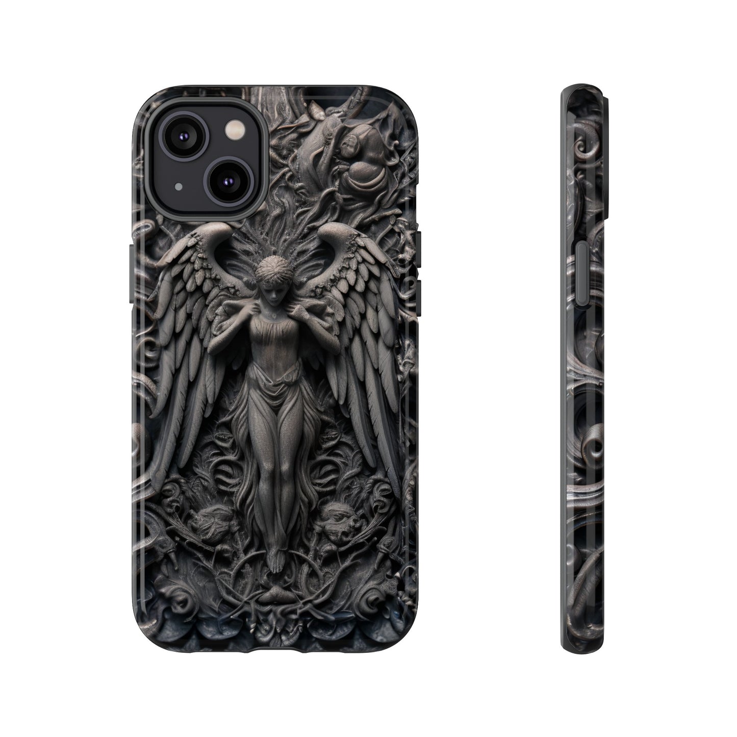 Grey Angel Phone Case – Gothic Marble Statue Design for iPhone, Samsung Galaxy, and Google Pixel Devices