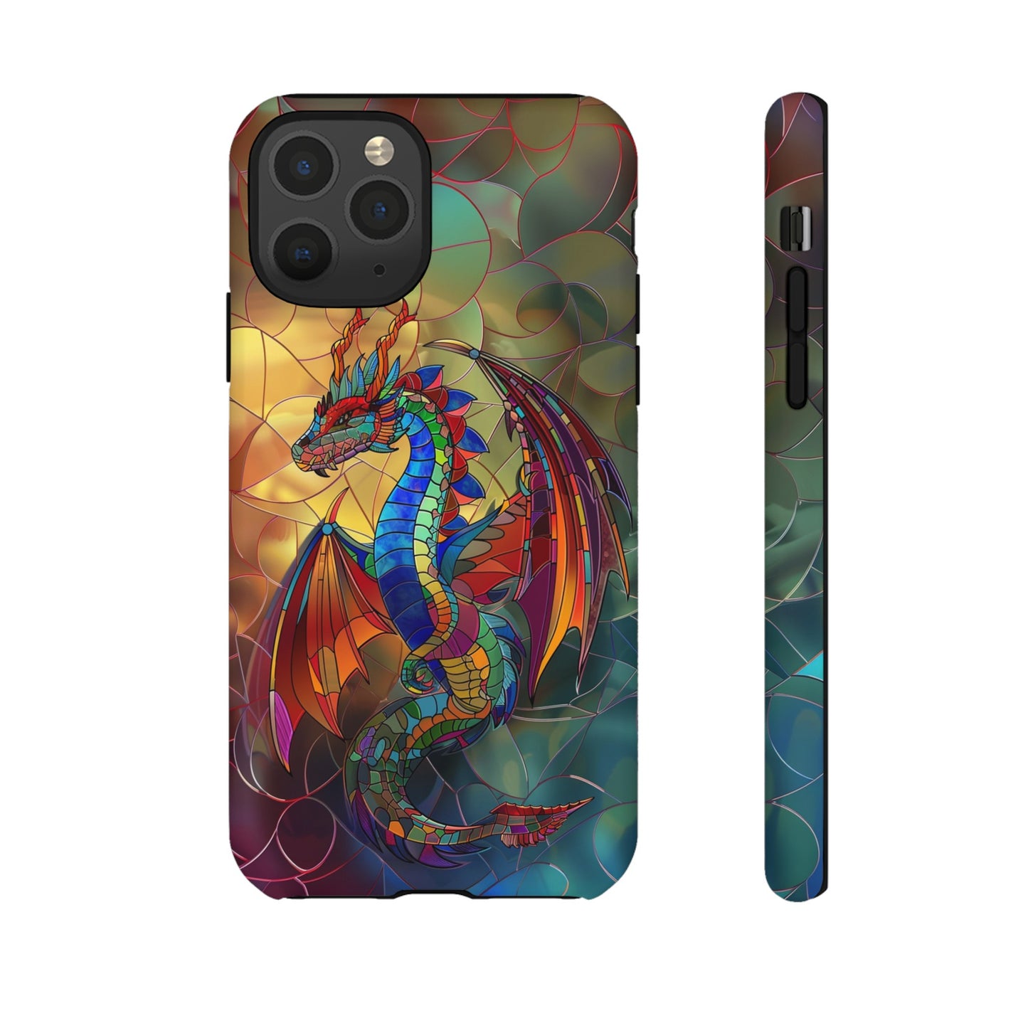 Stained Glass Dragon Phone Case - Colorful Fantasy Design for iPhone, Samsung Galaxy, Google Pixel Devices