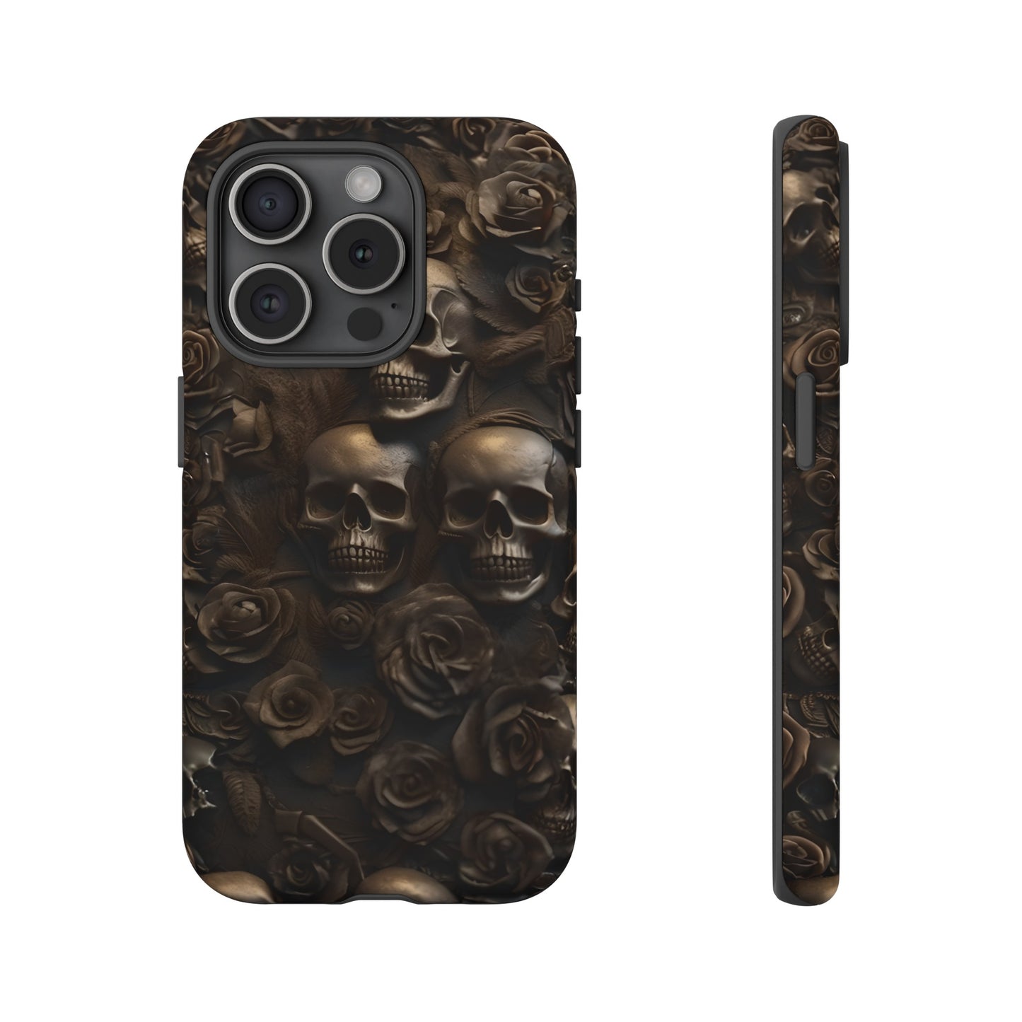 Sepia Gothic Skulls and Roses Phone Case – Dark Floral Design for iPhone, Samsung Galaxy, and Google Pixel Devices