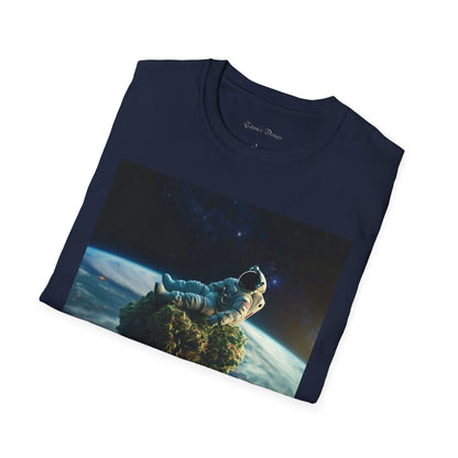 Space Explorer Astronaut on Floating Cannabis Bud T-Shirt