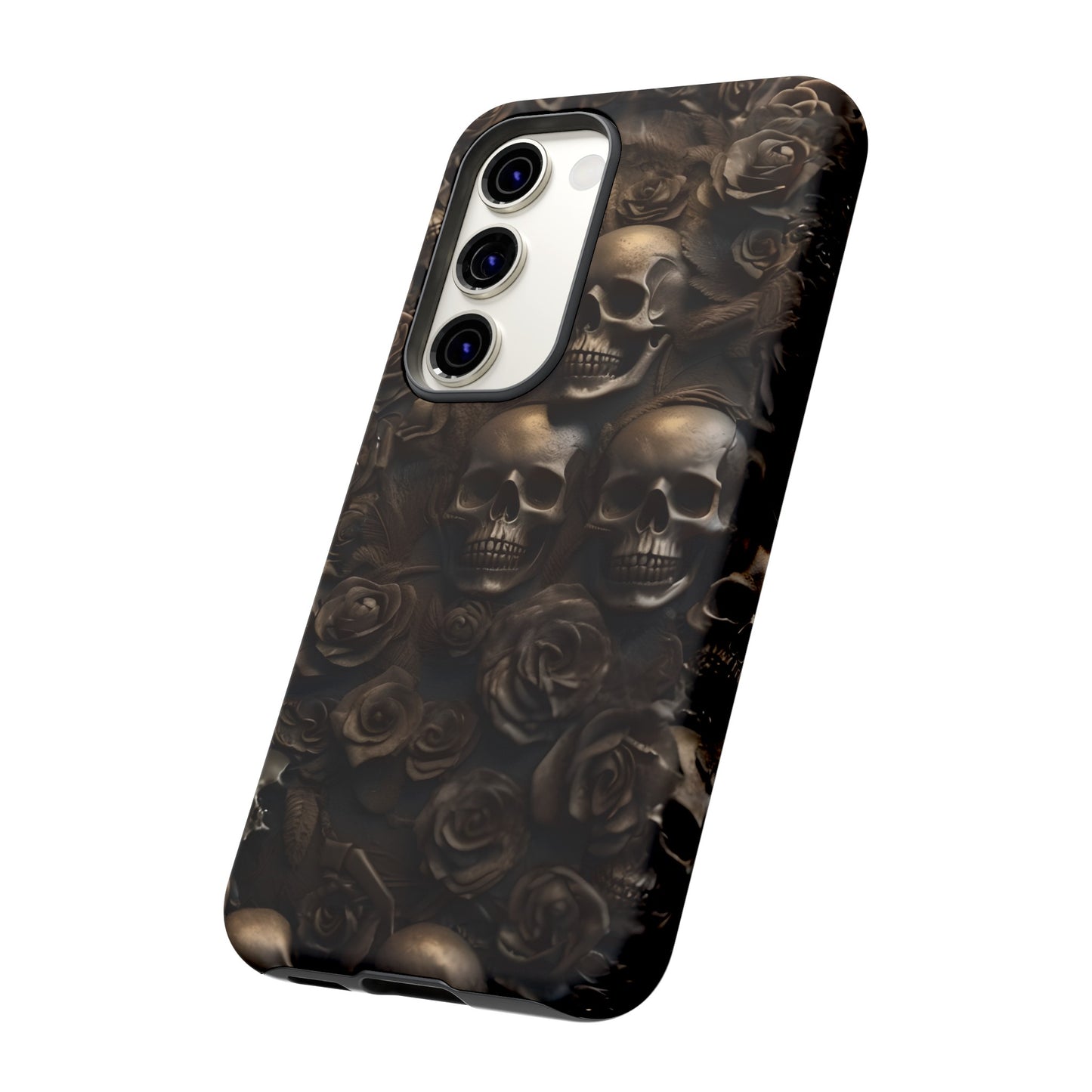 Sepia Gothic Skulls and Roses Phone Case – Dark Floral Design for iPhone, Samsung Galaxy, and Google Pixel Devices