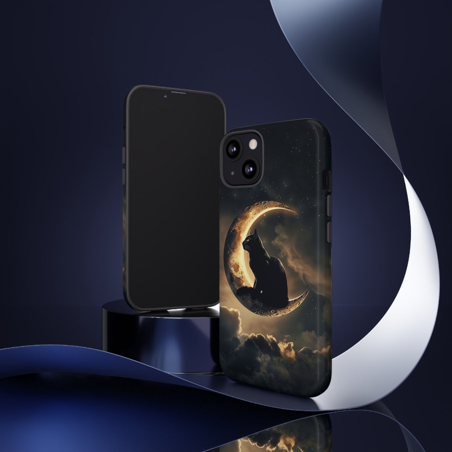 Black Cat on Crescent Moon Phone Case - Mystical Night Sky Design for iPhone, Samsung Galaxy, and Google Pixel Devices