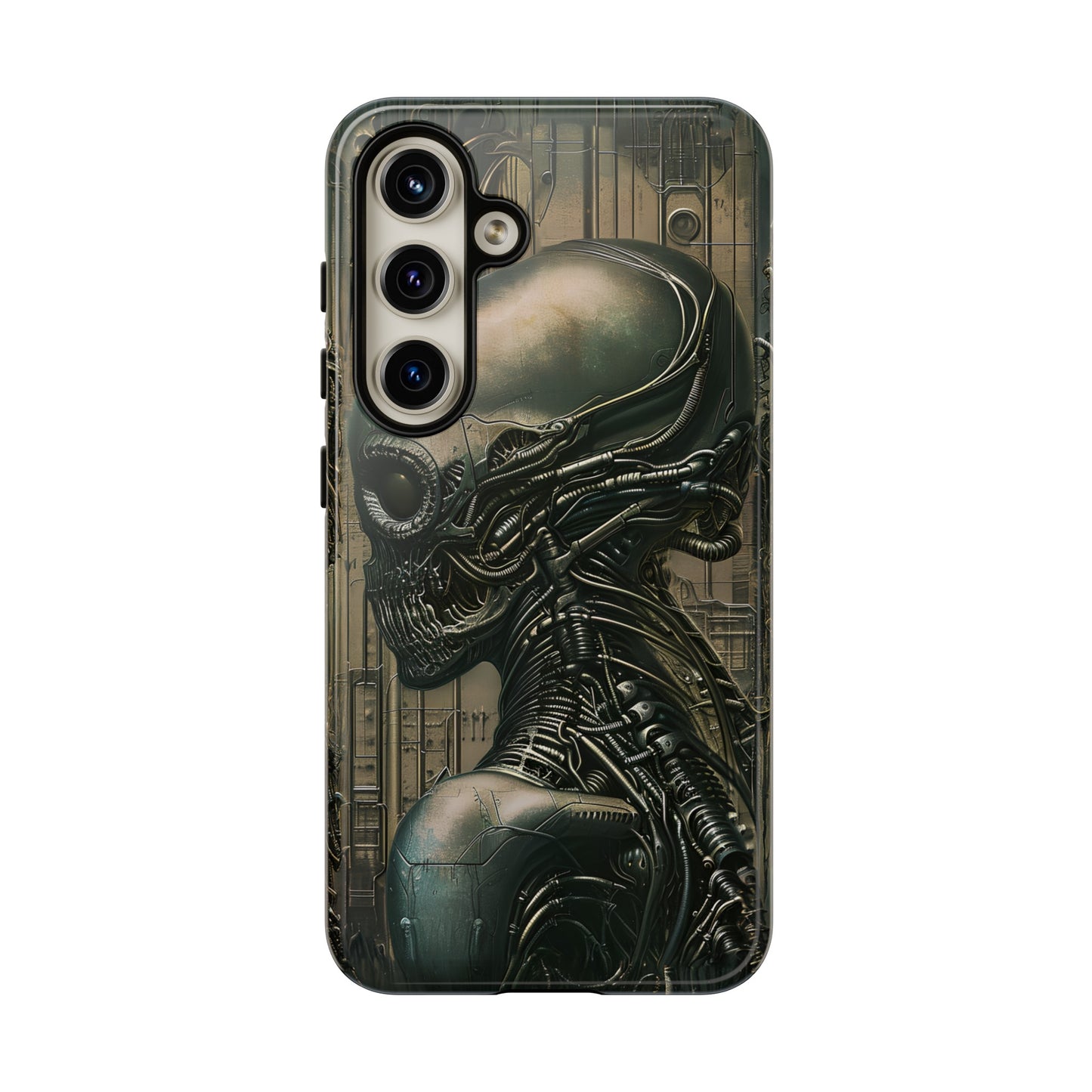 Biomechanical Android Phone Case – Futuristic Alien Horror H.R. Giger-Inspired Design for iPhone, Samsung Galaxy, and Google Pixel Devices