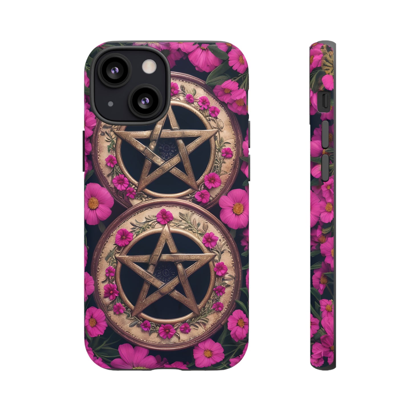 Pentacles in Pink Flowers Tough Phone Case – Mystical Floral Design for iPhone, Samsung Galaxy, and Google Pixel Devices