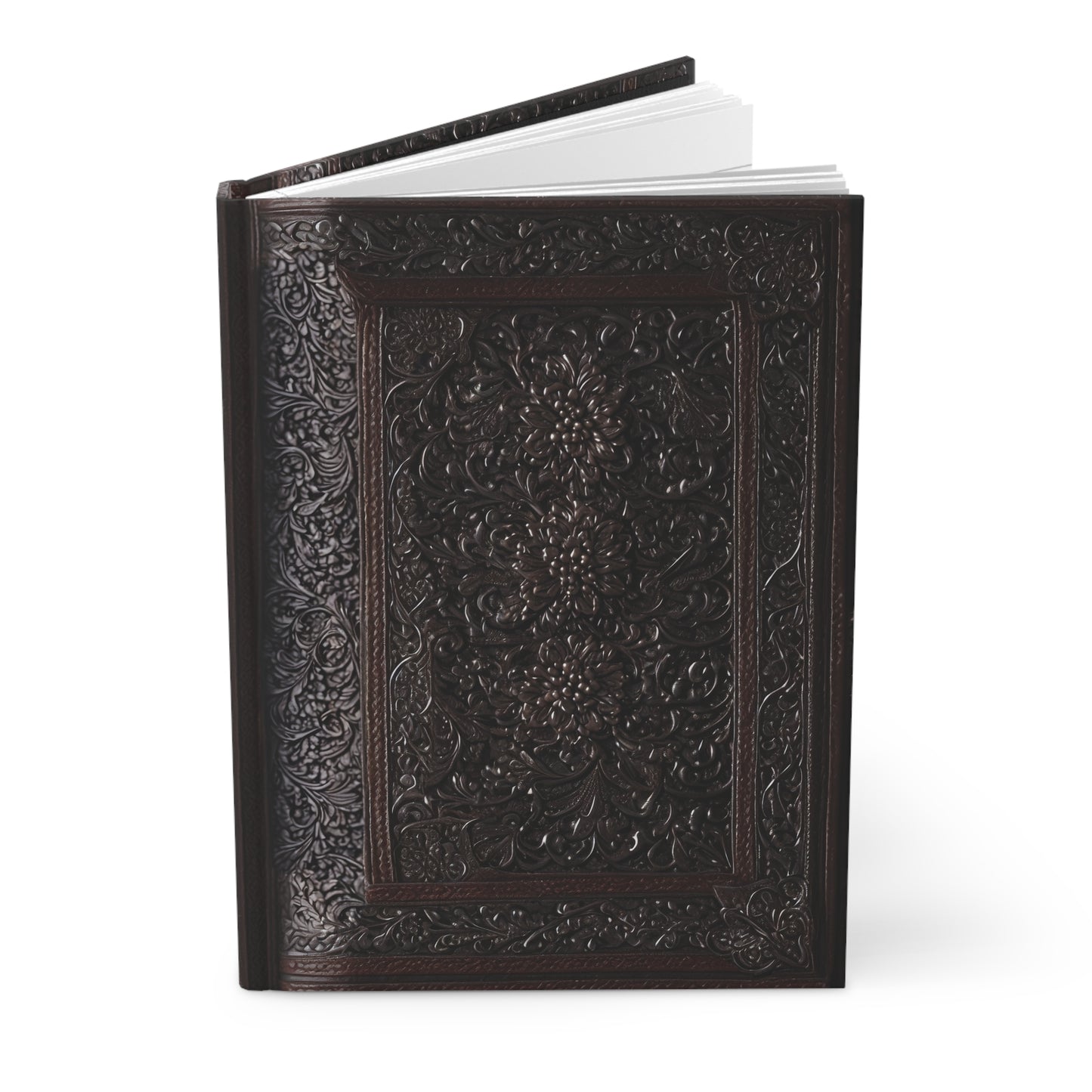 Brown Intricate Floral Leather Hardcover Notebook – Elegant Journal for Writing and Sketching