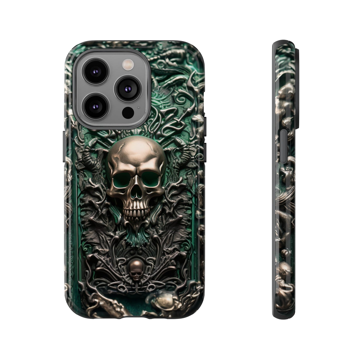 Green Skull Phone Case – Ornate Gothic Design for iPhone, Samsung Galaxy, and Google Pixel Devices