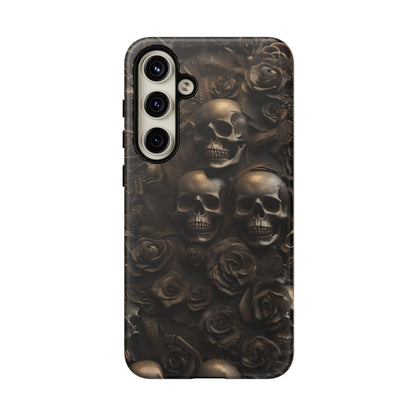 Sepia Gothic Skulls and Roses Phone Case – Dark Floral Design for iPhone, Samsung Galaxy, and Google Pixel Devices