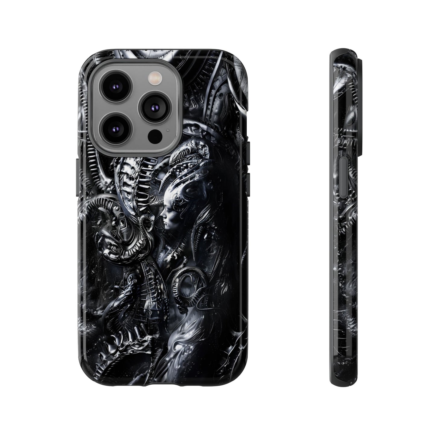 Biomechanical Transhumanism Phone Case – Alien Horror Design for iPhone and Samsung Galaxy Devices