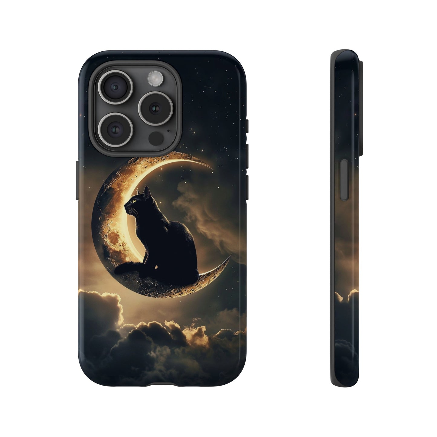 Black Cat on Crescent Moon Phone Case - Mystical Night Sky Design for iPhone, Samsung Galaxy, and Google Pixel Devices