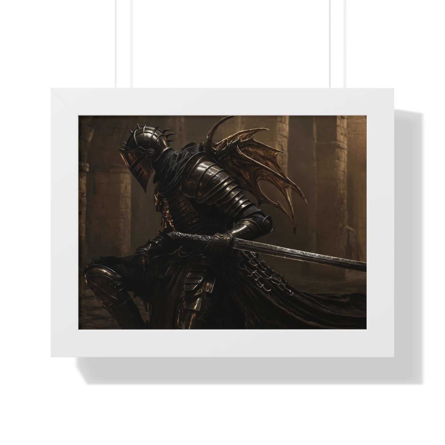 Framed Poster of a Dark Gothic Knight in Candlelit Medieval Castle - Fantasy Wall Art Decor