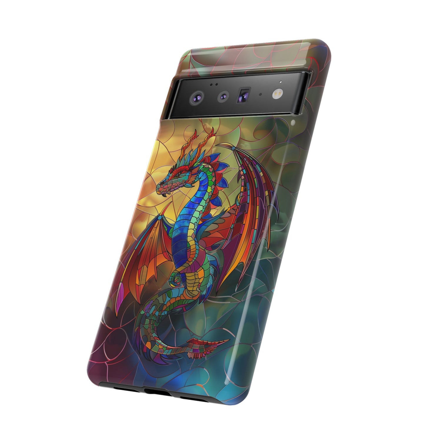 Stained Glass Dragon Phone Case - Colorful Fantasy Design for iPhone, Samsung Galaxy, Google Pixel Devices