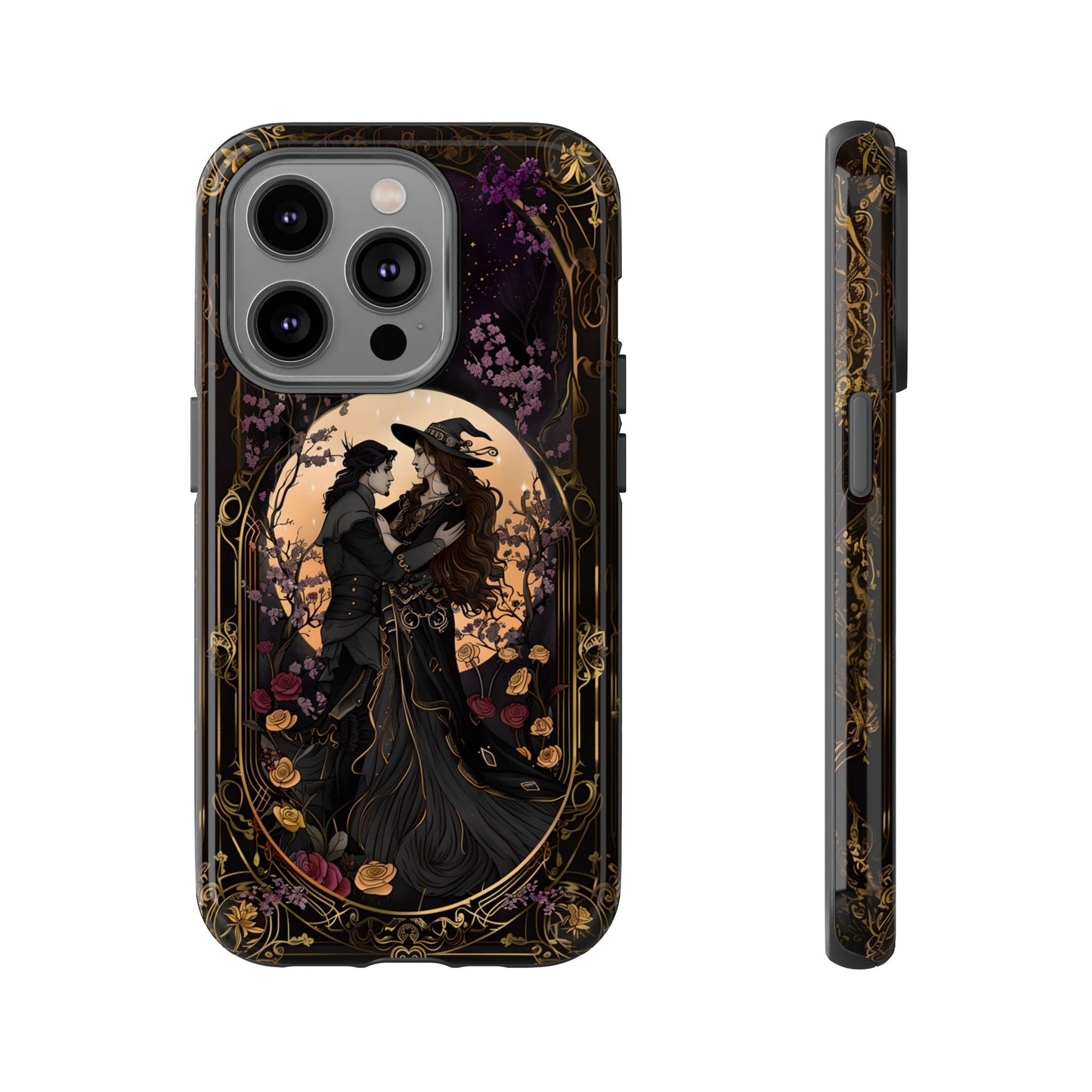 Gothic Romance Phone Case - Enchanted Witch and Lover Design for iPhone, Samsung Galaxy, and Google Pixel Devices