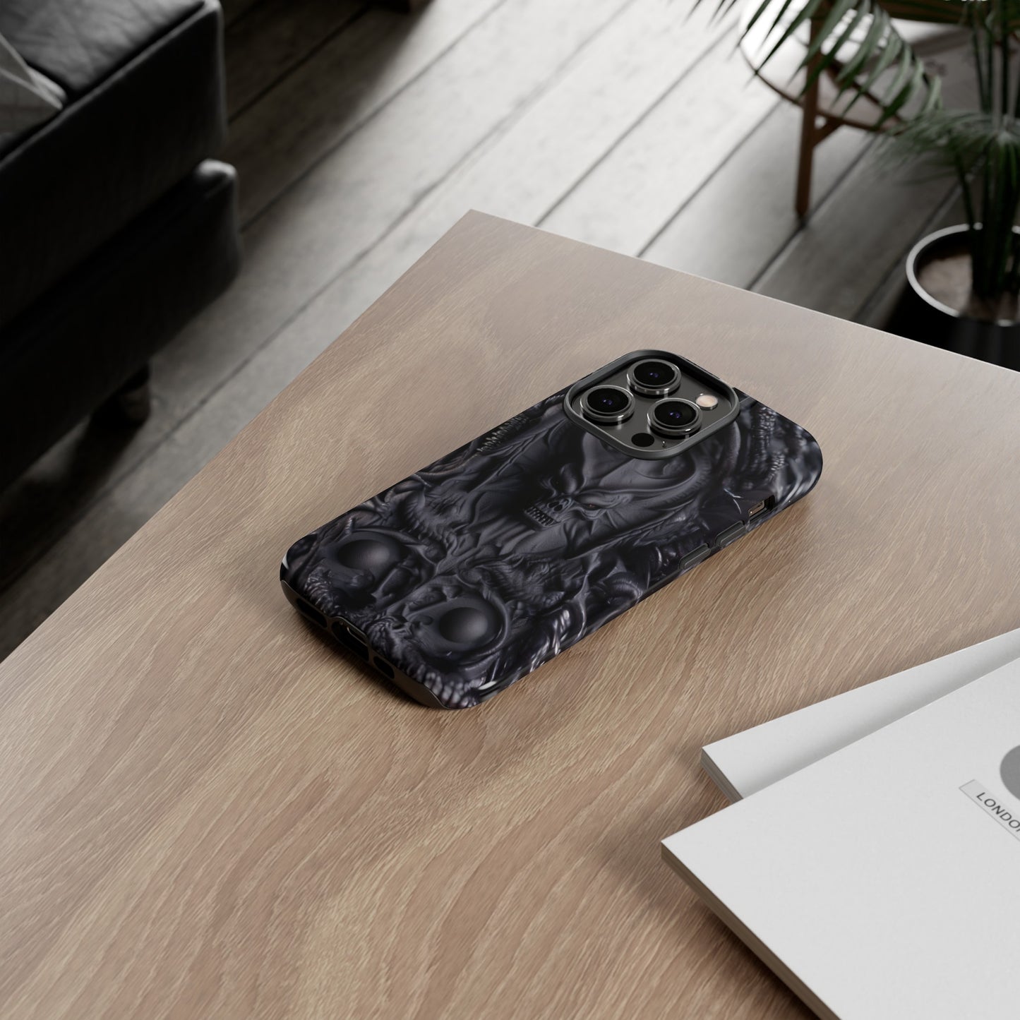 Black Demon Phone Case – Horned Hell Horror Design for iPhone, Samsung Galaxy, and Google Pixel Devices