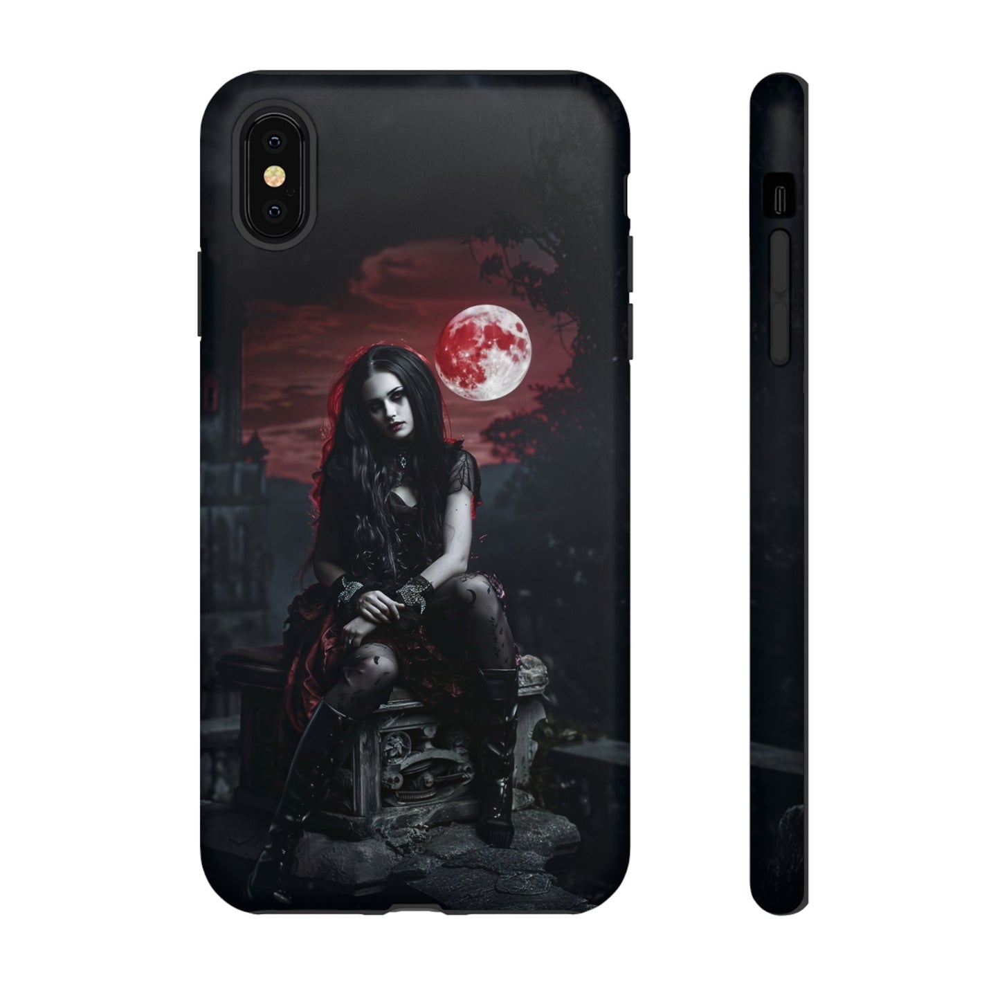 Gothic Vampire Girl Phone Case - Dark Fantasy Design with Blood Moon for iPhone,  Samsung Galaxy, and Google Pixel Devices