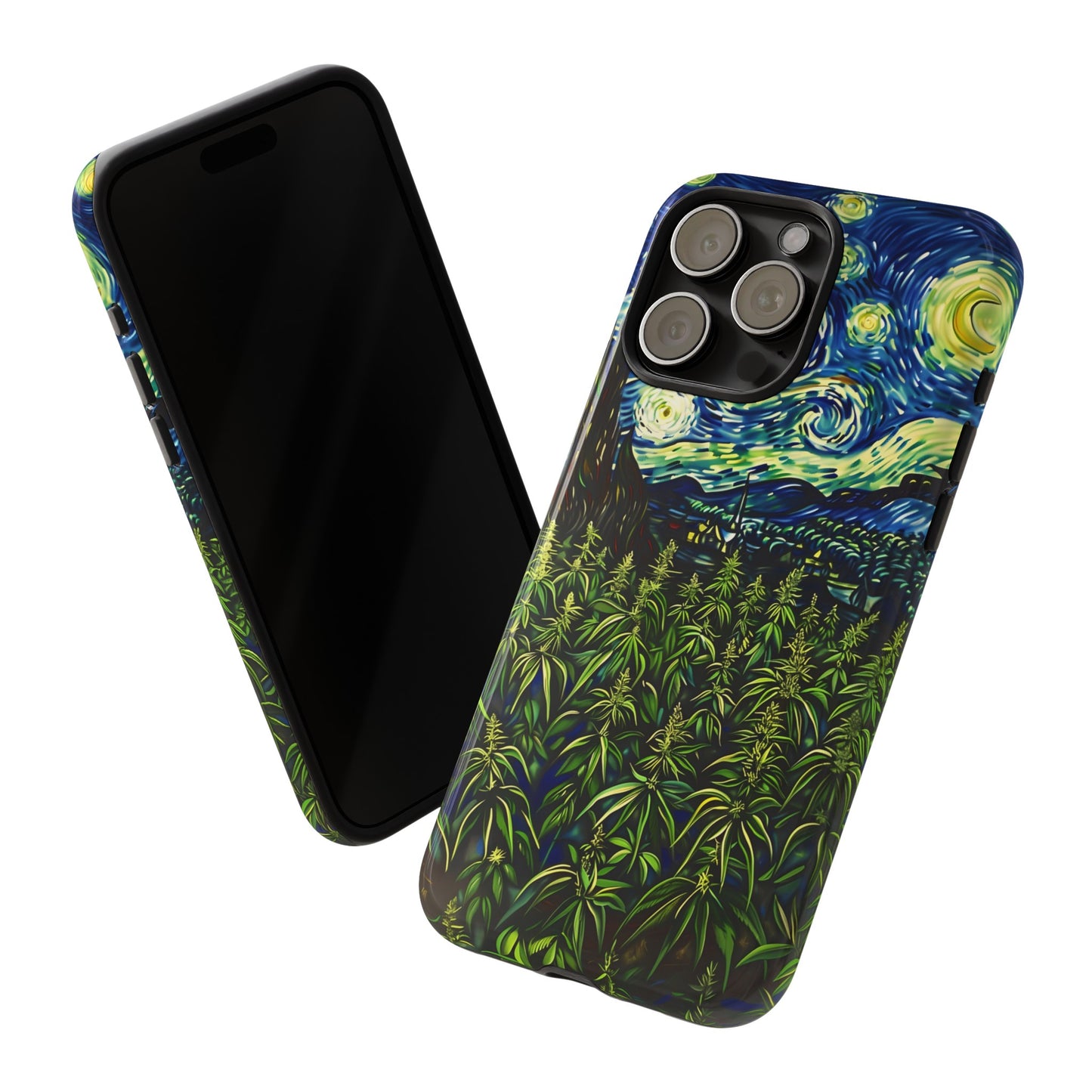 Fields of Weed Starry Night Phone Case – Artistic Marijuana Design for iPhone, Samsung Galaxy, and Google Pixel Devices