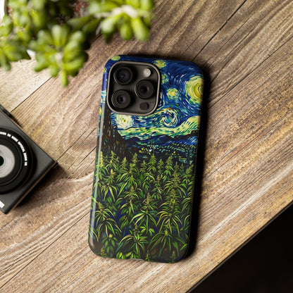 Fields of Weed Starry Night Phone Case – Artistic Marijuana Design for iPhone, Samsung Galaxy, and Google Pixel Devices