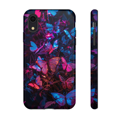 Neon Butterfly Garden Phone Case - Vibrant Nighttime Design for iPhone, Samsung Galaxy, and Google Pixel Devices