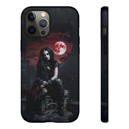 Gothic Vampire Girl Phone Case - Dark Fantasy Design with Blood Moon for iPhone,  Samsung Galaxy, and Google Pixel Devices