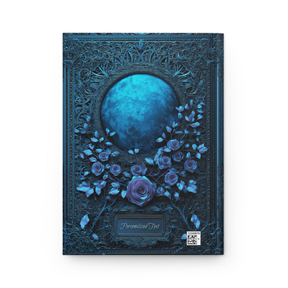 Blue Moon Gothic Roses Journal - Celestial Floral Notebook with Optional Personalized Text