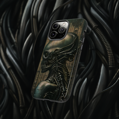 Biomechanical Android Phone Case – Futuristic Alien Horror H.R. Giger-Inspired Design for iPhone, Samsung Galaxy, and Google Pixel Devices