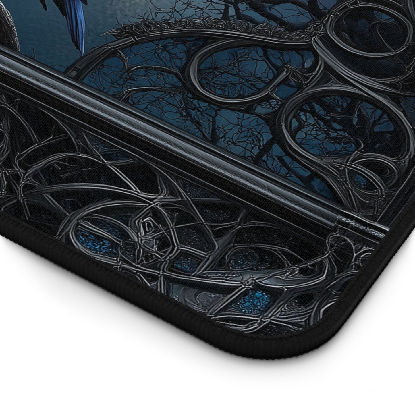 Gothic Raven Moonlight Desk Mat - Personalized Crow Desk Pad for Home Office or Gaming Setup