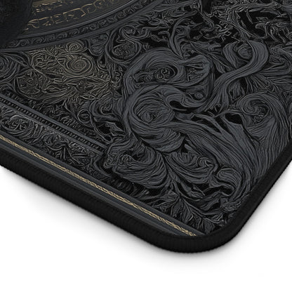 Black Gothic Dragon Desk Mat – Personalized Medieval Fantasy Desk Pad for Office or Gaming