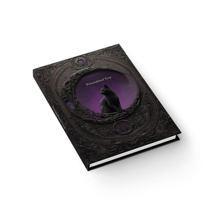 Gothic Black Cat Journal – Dark Fantasy Moon Notebook with Optional Personalized Text