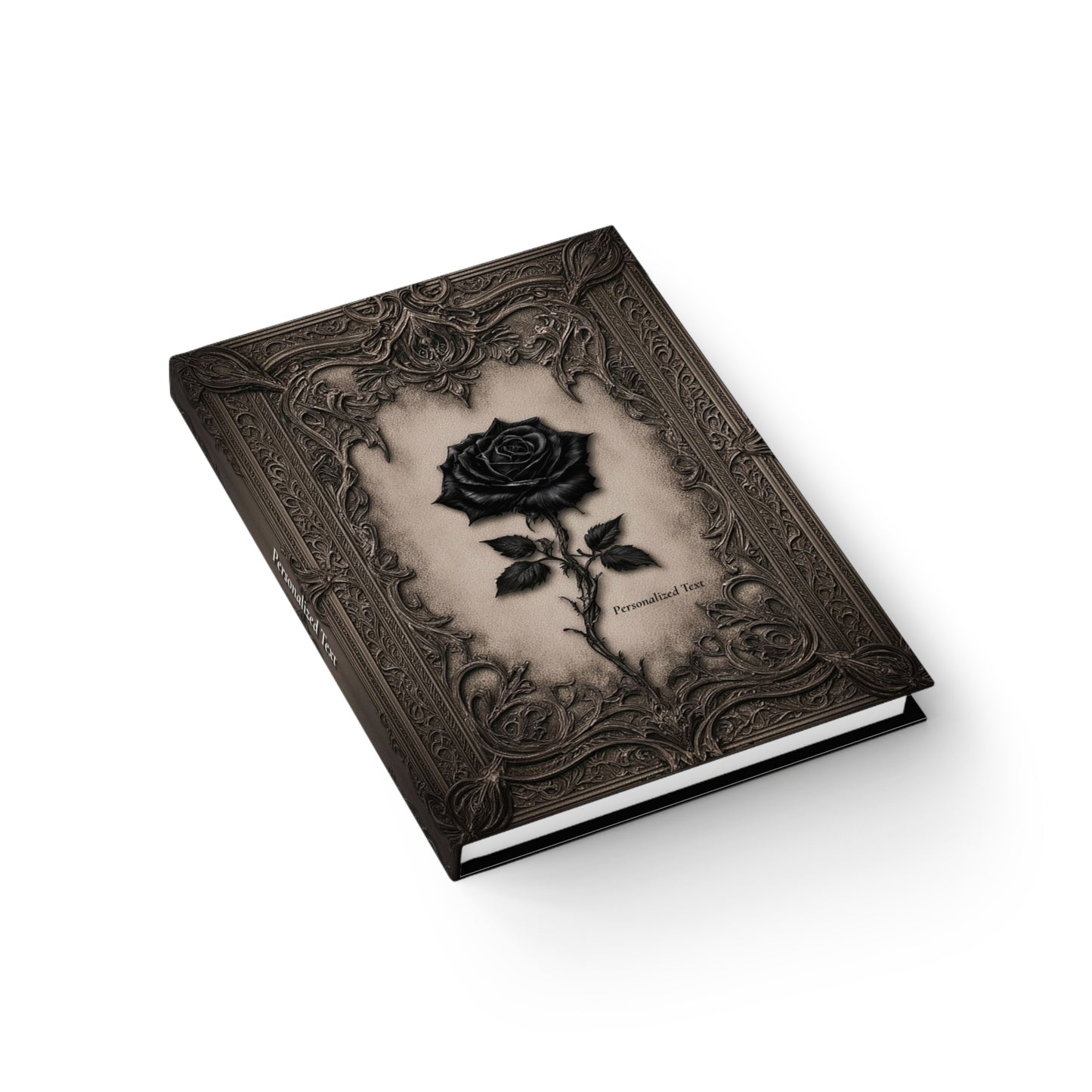 Gothic Black Rose Journal – Ornate Antique Notebook with Optional Personalized Text