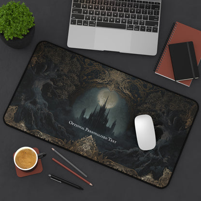 Gothic Castle Moonlight Desk Mat - Personalized Fantasy Desk Pad with Enchanted Forest Design