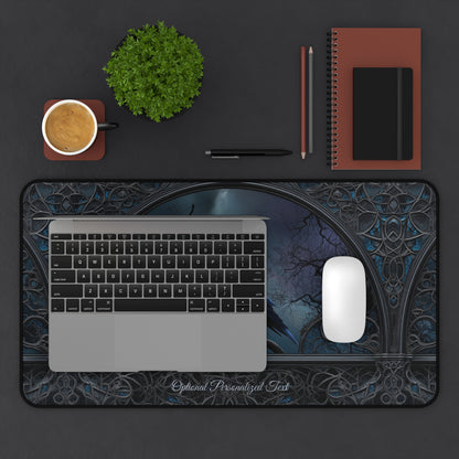 Gothic Raven Moonlight Desk Mat - Personalized Crow Desk Pad for Home Office or Gaming Setup