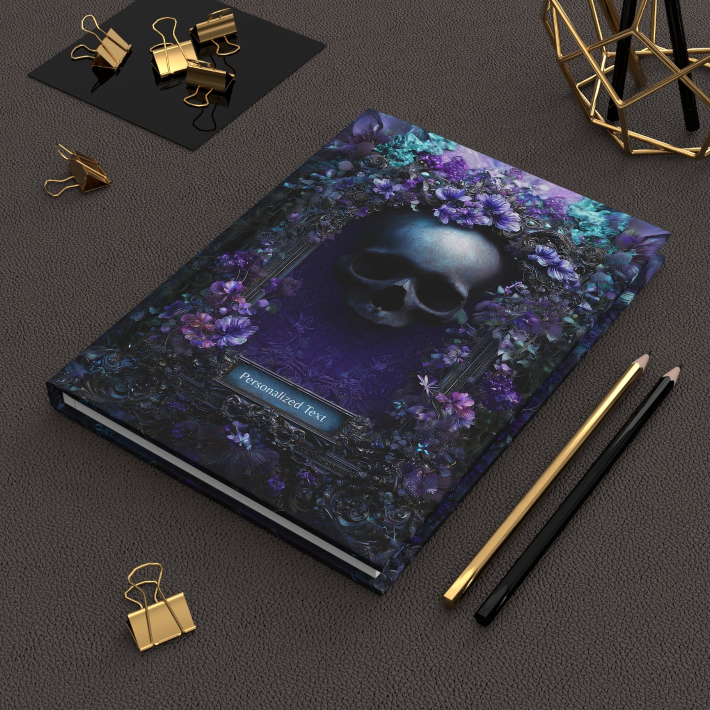 Gothic Skull & Violet Bloom Journal - Dark Floral Notebook with Optional Personalized Text
