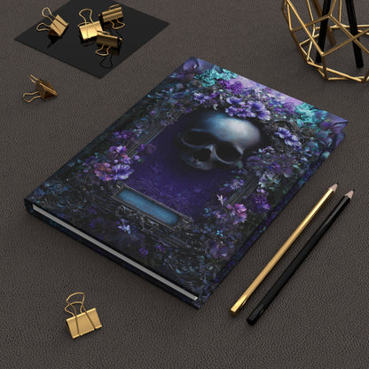 Gothic Skull & Violet Bloom Journal - Dark Floral Notebook with Optional Personalized Text
