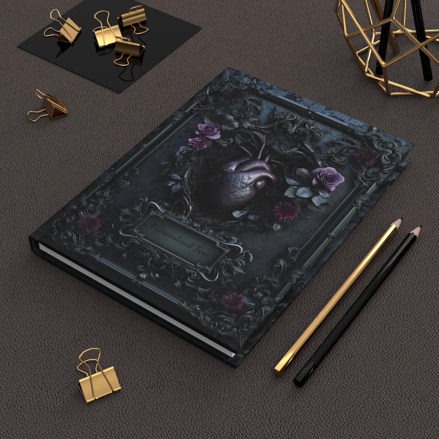 Gothic Heart & Roses Journal - Dark Anatomical Notebook with Optional Personalized Text