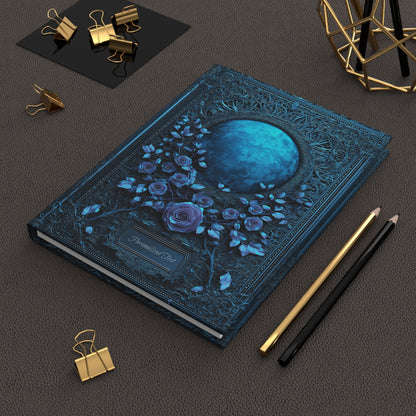 Blue Moon Gothic Roses Journal - Celestial Floral Notebook with Optional Personalized Text