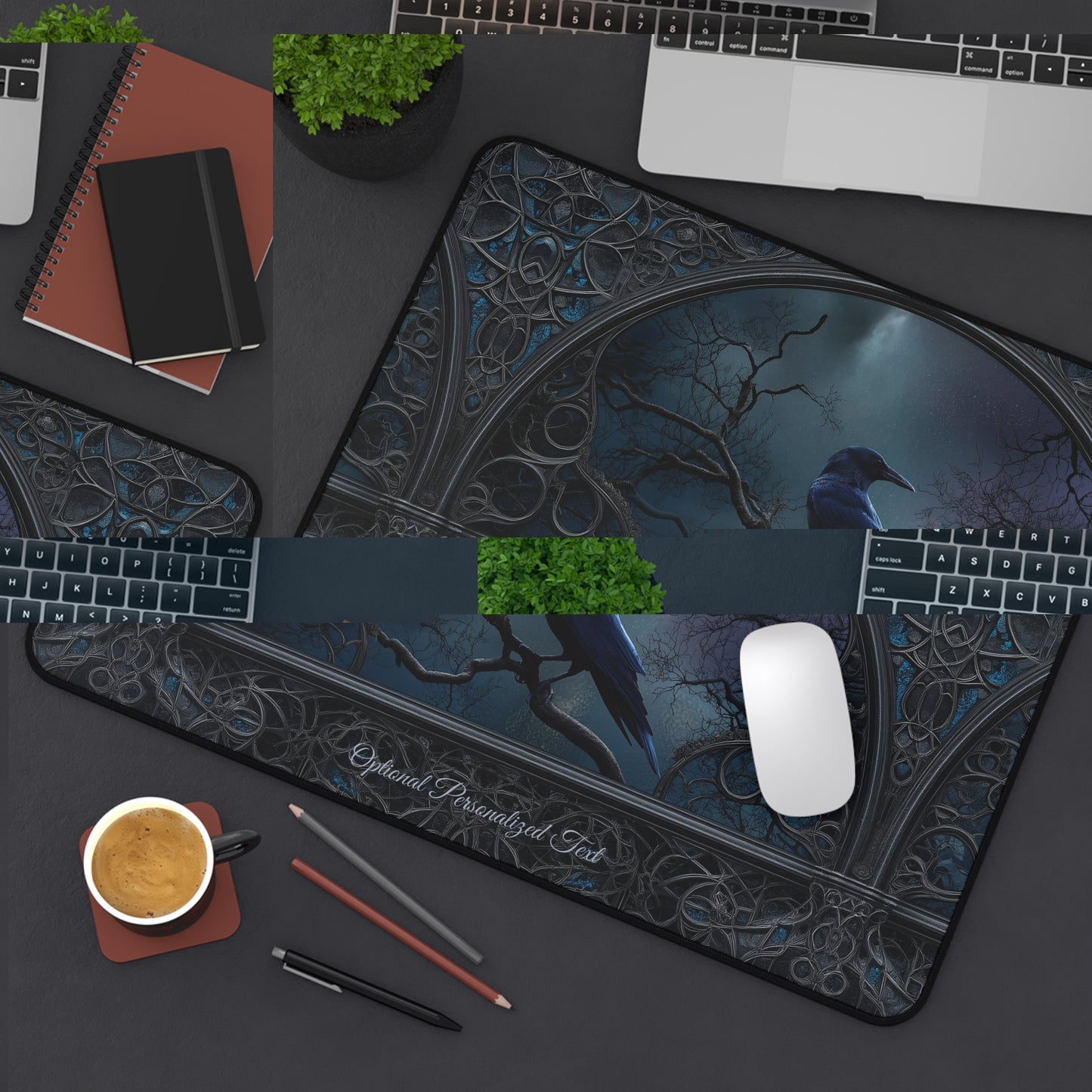Gothic Raven Moonlight Desk Mat - Personalized Crow Desk Pad for Home Office or Gaming Setup